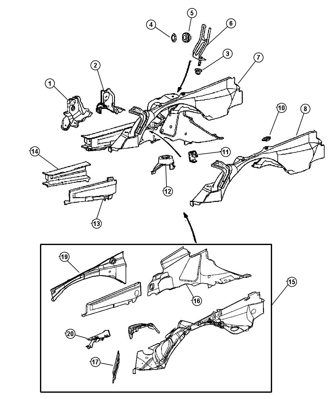 Chrysler Crossfire Reinforcement. Wheelhouse inner - 50010124AA | Mopar